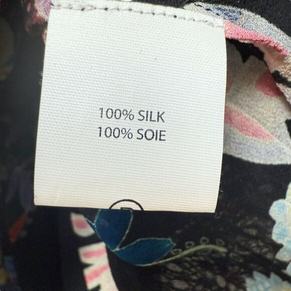 TRYB Silk Blouse XS Black Floral Chiffon Peasant Top Ruffle Lace Anthropologie - Picture 8 of 9